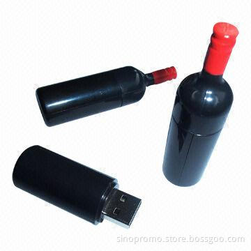 USB Flash Disks in Wine Bottle-shaped, Made of ABS Material, Customized Colors Available